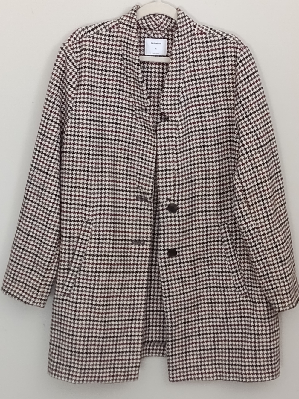 OLD NAVY Houndstooth Collarless Mid Length Button Front Coat Women's XL Preppy